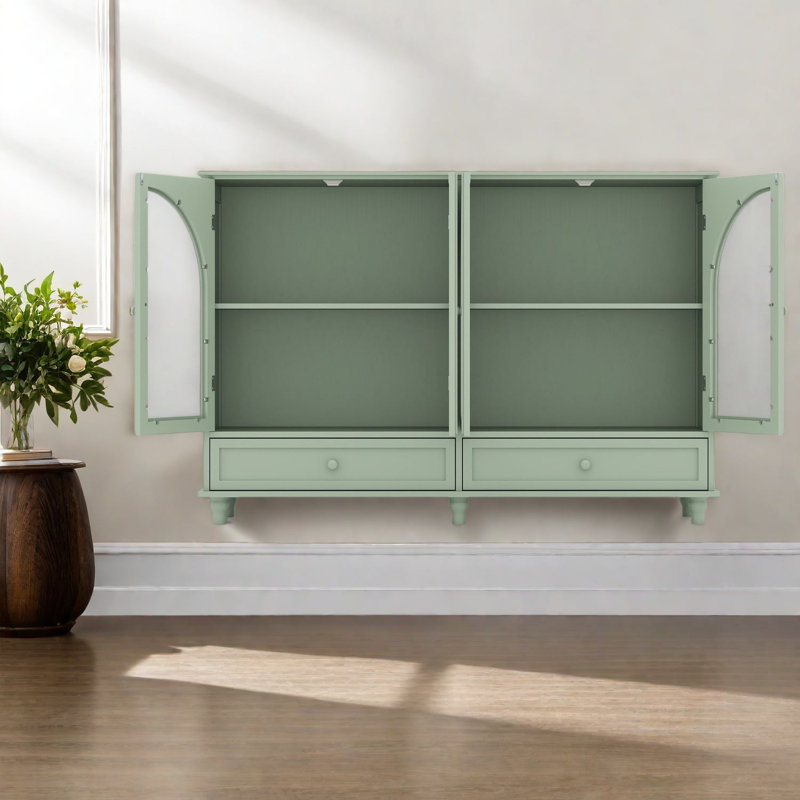 Buffets et buffets en verre arqué, rangement de cuisine vert en panneau de fibres à densité moyenne