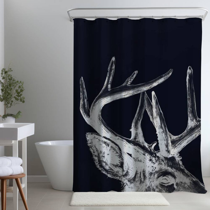 Shower Curtain AN474 – Polyester Shower Curtain, Dye Sublimation Print, 71" W × 74" L, Black/Gray/Blue