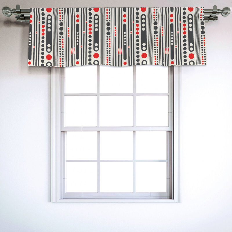 Modern Charcoal Grey and Scarlet Geometric Satin Window Valance