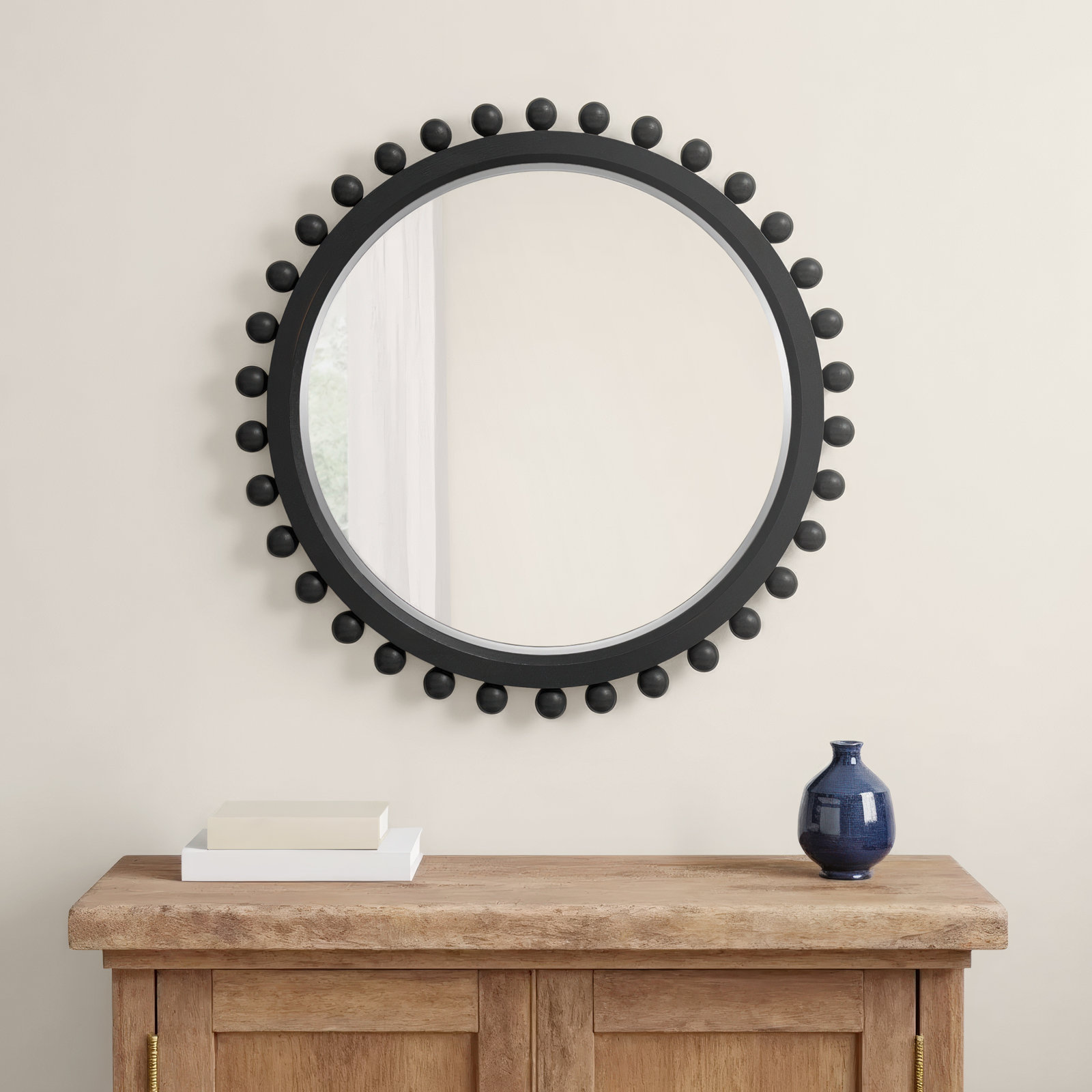 Augustine 35" Accent Mirror, Dark Charcoal Stained Wood