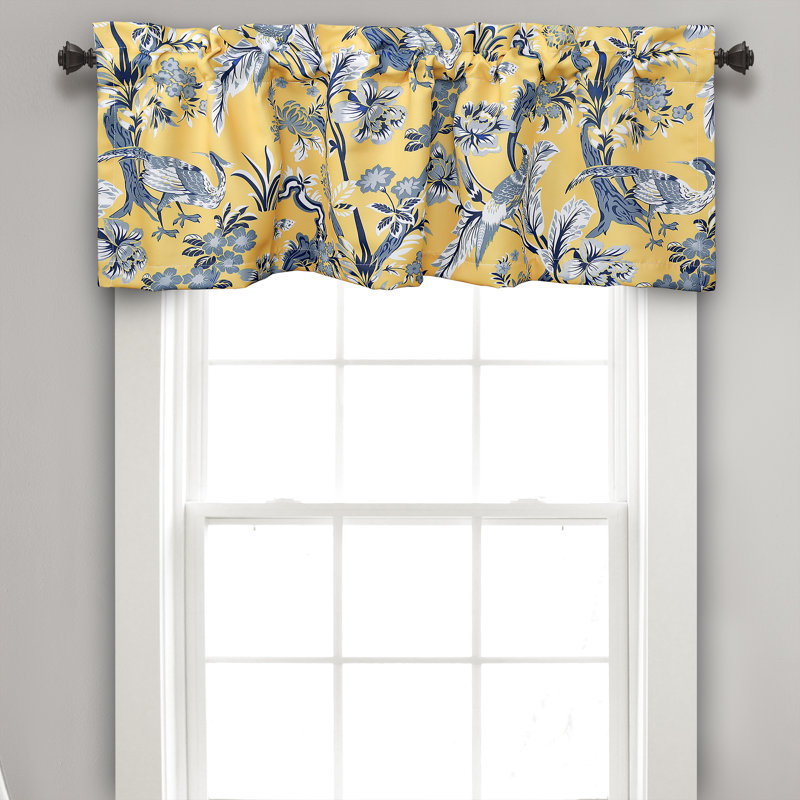 Dolores Animal Print Tailored 52'' W Window Valance, Yellow/Dark Teal Blue