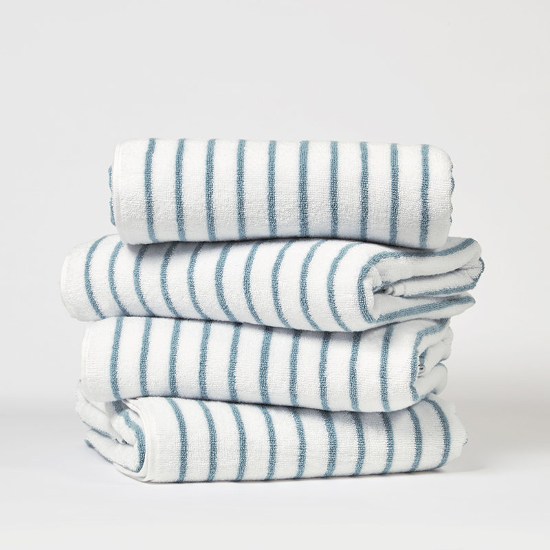 4 Pack Cotton Cabana Stripe Beach Pool Towels, Light Blue
