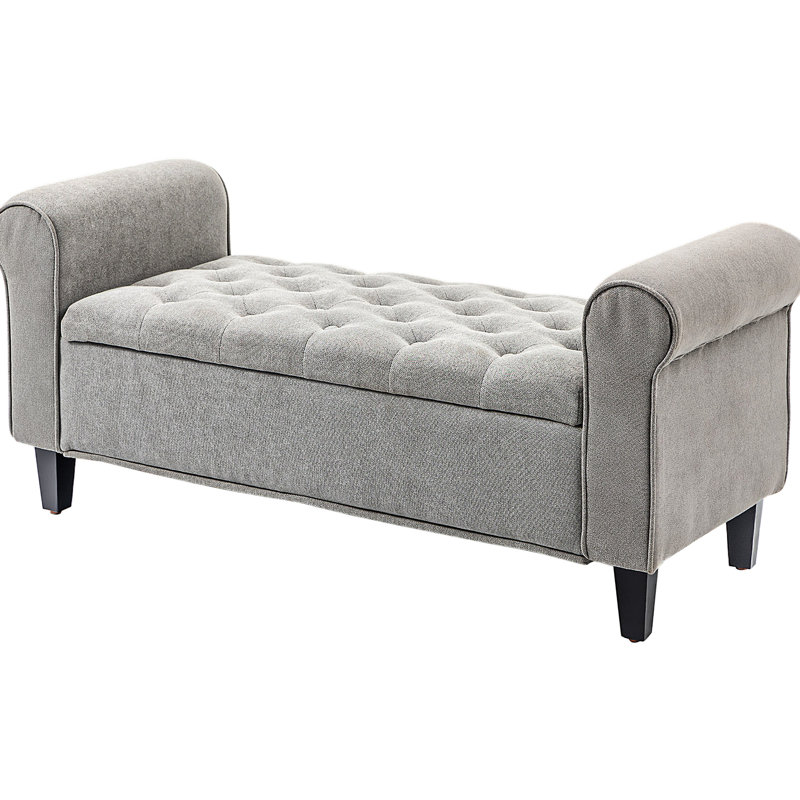 50" Gray Storage Bench. Upholstered End Of Bed Rolled Arms, Wood Legs. Hidden Storage. Soft Velvet. Comfortable For Living Room & Bedroom. Assembly Required. 22.5" H Bench, Velvet Upholstery With