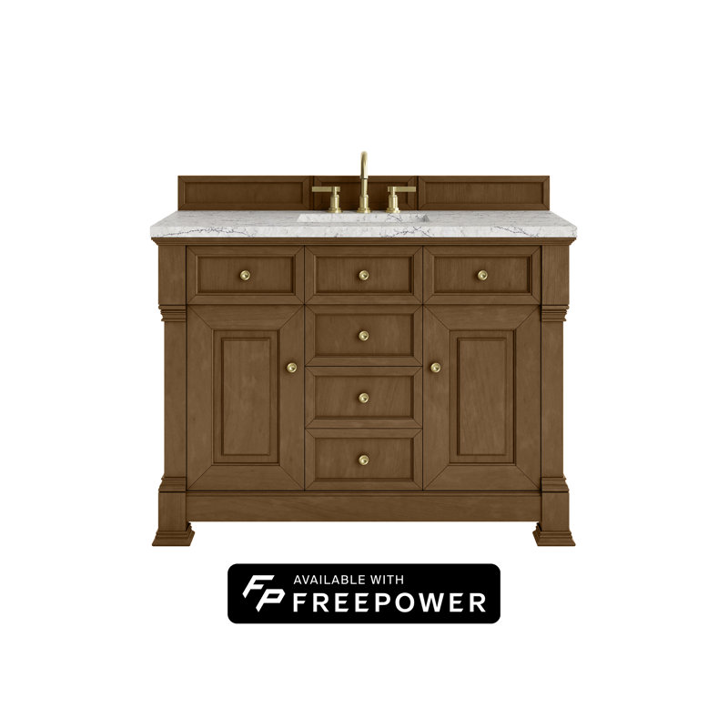 Brookfield Single Vanity W/ Freepower Wireless Charger, Honey Oak, 48", Eternal Jasmine Pearl