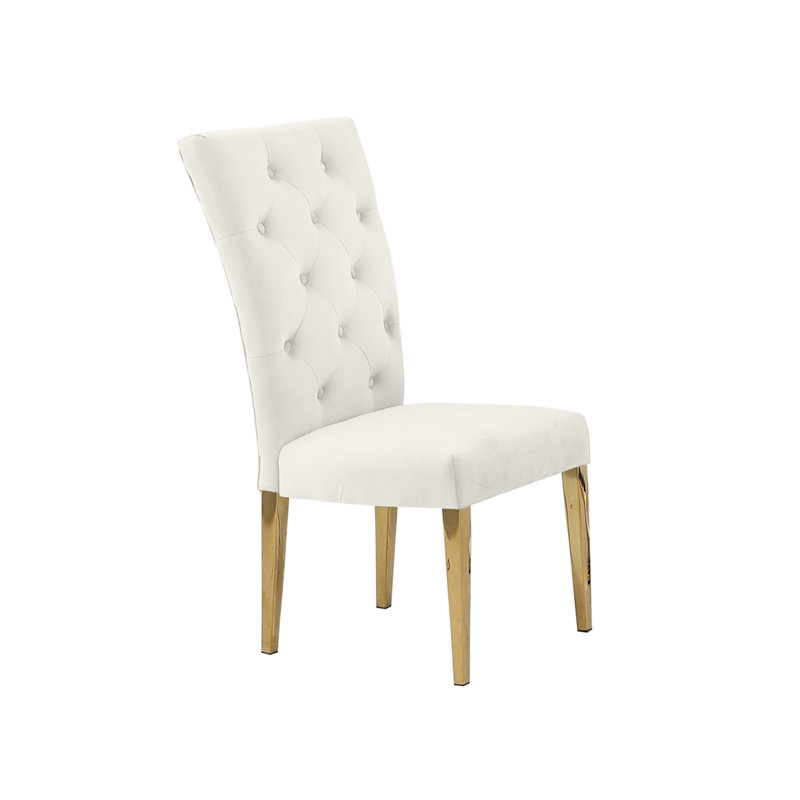 Beriguette 18.5"H Tufted Velvet Upholstered Dining Chair , Cream, Gold