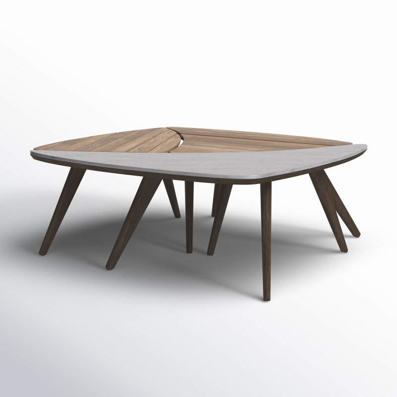 Triplica Outdoor Triangular Side Table, Distressed Eucalyptus
