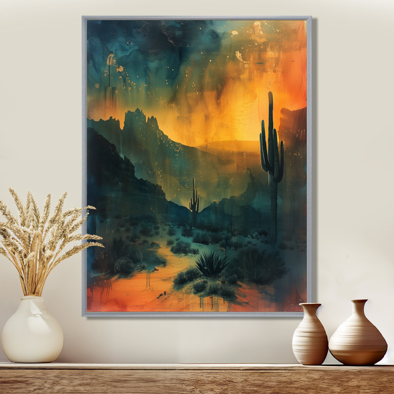 Cactus vert et orange clair de lune, impression de cactus du désert, H 32 po x l 24 po x P 1 po
