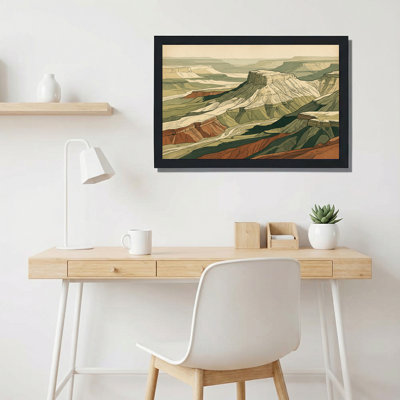 Art mural sur toile stylisé «Mesa Canyon» en vert terreux et rouille