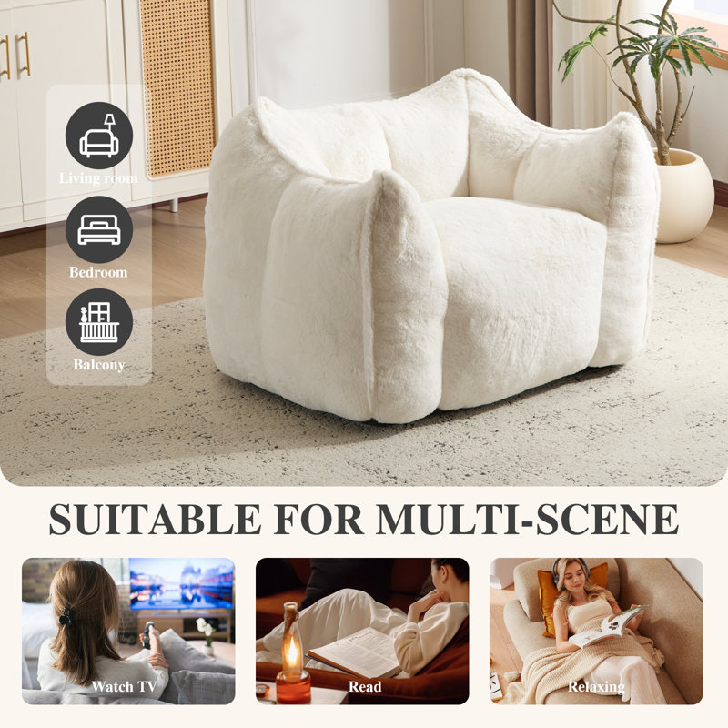 Fauteuil à billes surdimensionné en fausse fourrure, grand fauteuil à billes, sans assemblage, Beige