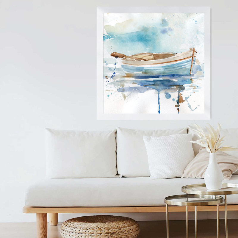 « malibu marina i », reproduction de peinture à l’aquarelle encadrée, H 27,5 po x l 27,5 po x P 0,75 po
