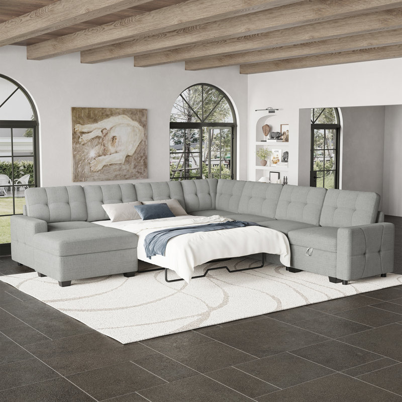 Canapé-lit modulaire en L avec rangement intégré, Gris clair