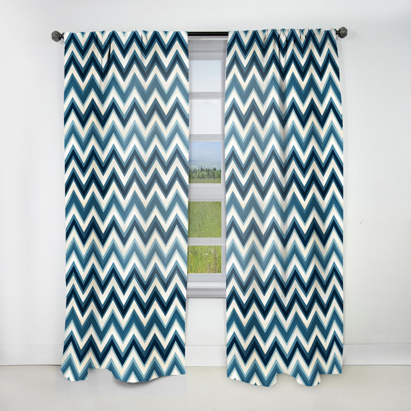 Motif à chevrons harmonie bleu et blanc - rideau glamour - obscurcissant velours - 1 panneau, L 52 po x L 95 po