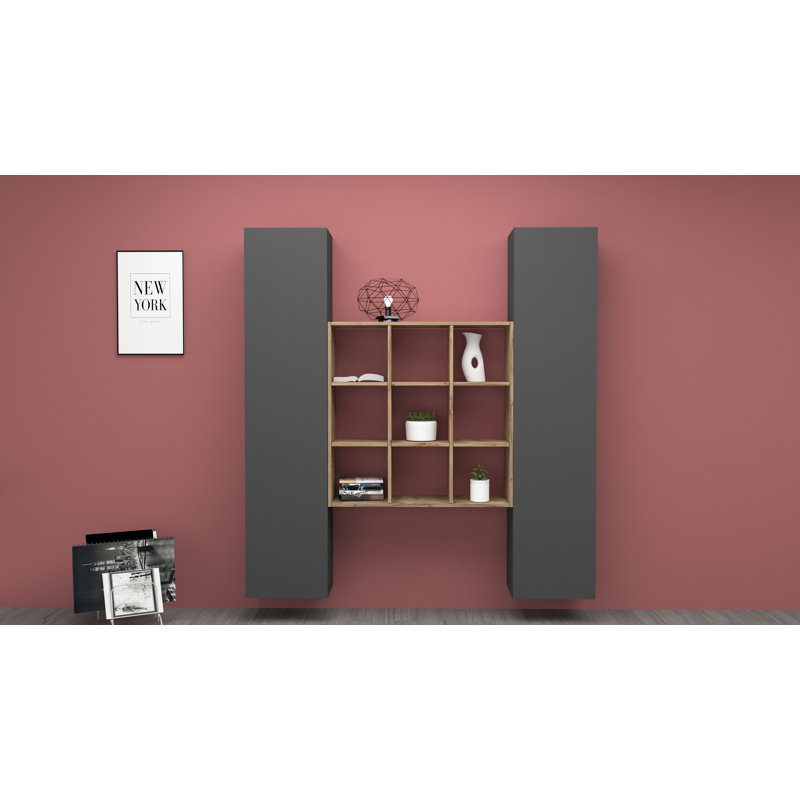 Maruska 180cm H x 170cm W Floating Bookcase, Grey Anthracite
