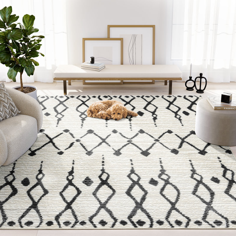 Abani Manvir VIV160A Cream Black Moroccan Geometric Tribal Area Rug, Rectangulaire 2 pi x 3 pi