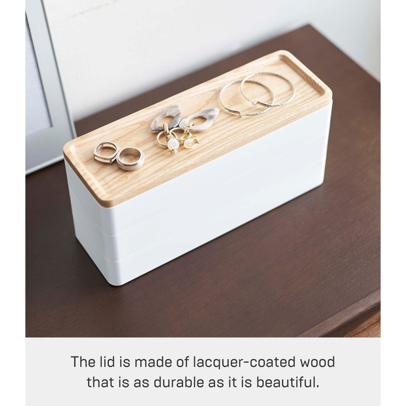 White and Natural Wood Stacking Jewelry Box Organizer