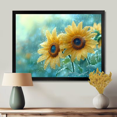 «Driana Rain Washed Sunflowers I» - art mural tournesols
