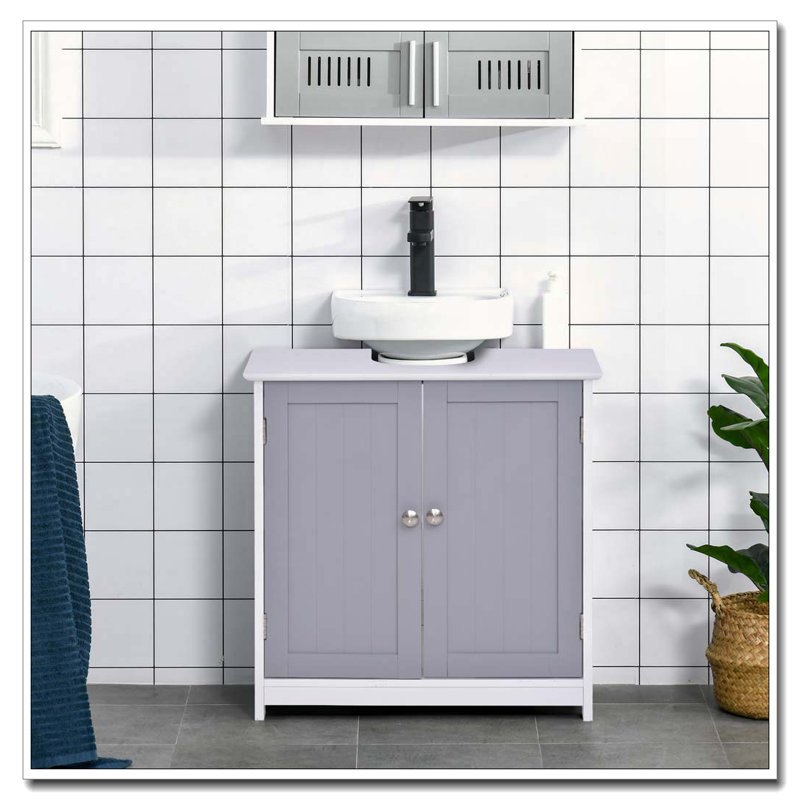 Armoire de salle de bain à piédestal avec meuble-lavabo sous-lavabo avec découpe en U et tablette interne réglable
