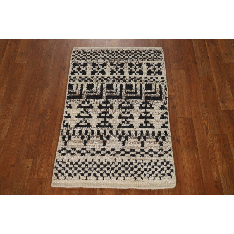 Tapis décoratif géométrique en laine à motif oriental marocain 2x3