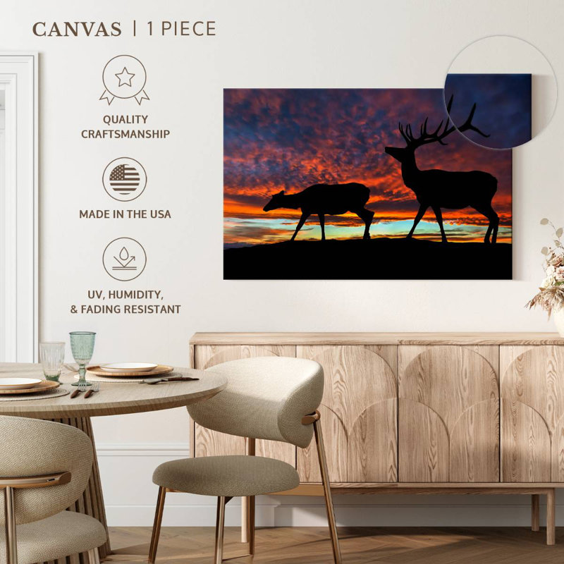 Brampt Elk Sunset Silhouette, 24" H x 36" W