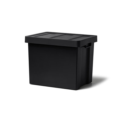 Like-it Plastic Storage Box Bin Black Deep Organizer with Sliding Inner Tray for Pantry and Garage