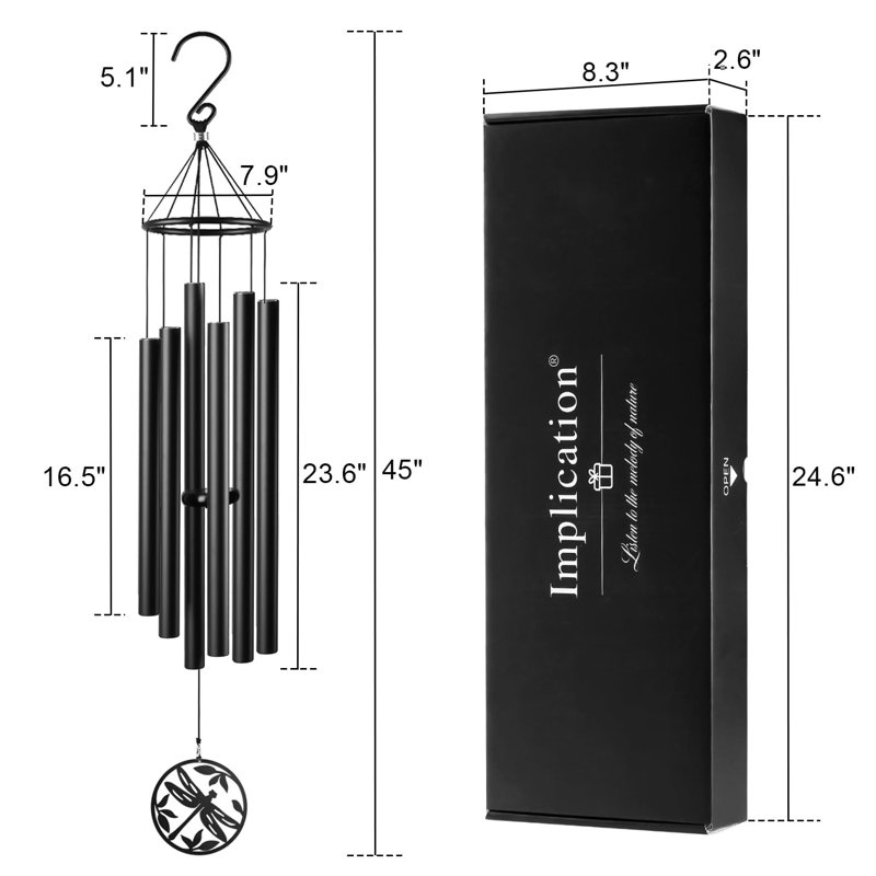 45" Black Aluminum Dragonfly Memorial Wind Chimes