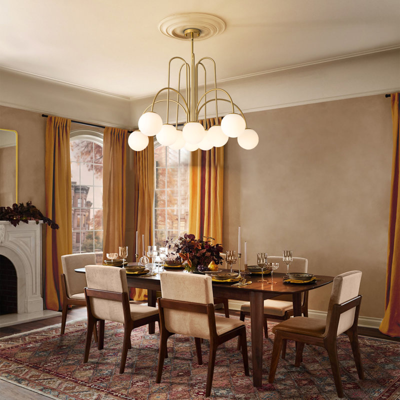 Bradrick 10 - Light Sputnik Glass Bubble Chandelier for Dinning Room, Gold, White