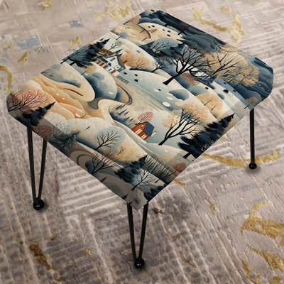 White And Blue Winter Landscape Pattern - Flowers Rectangle Ottoman