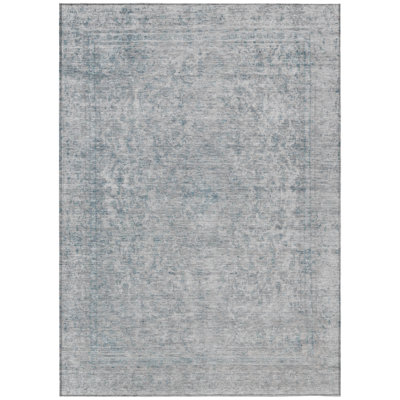 9' X 12' Silver And Beige Abstract Washable Indoor Outdoor Area Rug