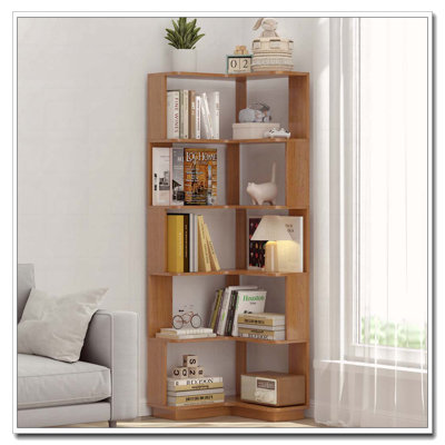 Bibliothèque de coin en L à 6 niveaux pour salon