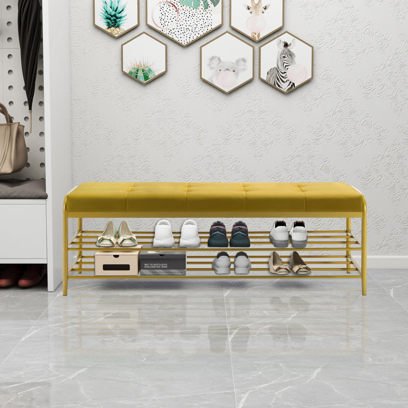 Banc de rangement en métal Ethin, Jaune