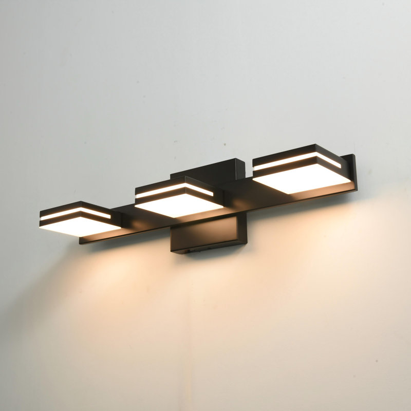 Lumières de meuble-lavabo modernes à DEL à intensité variable pour miroir, Noir mat, Trois lumières