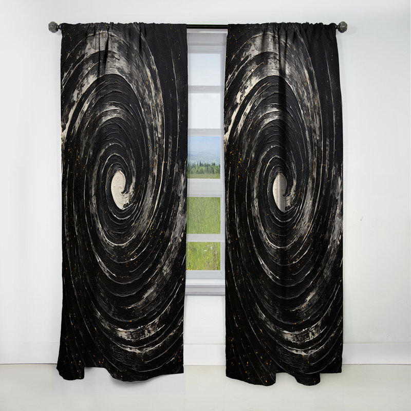Noir cosmique actuel Spiral I - Rideau en spirale - Rideau abstrait occultant - 1 panneaux, L 52 po x L 95 po