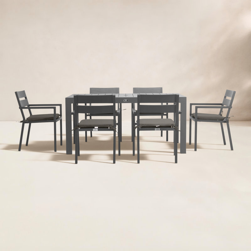 Ensemble de salle à manger rectangulaire en aluminium pour 6 personnes L 63 po Eartha, Toile Sunbrella® régate, Ardoise