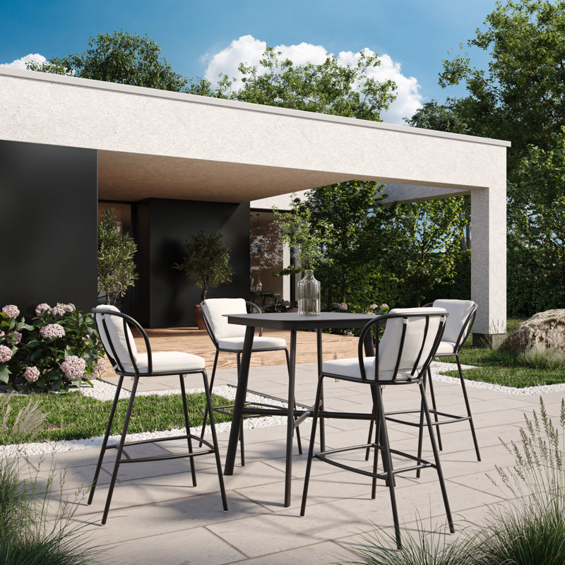 Ensemble de table de bar et de chaises carrées 36 pièces 5 pièces Malti - Coussin en lin Bliss, Carbone