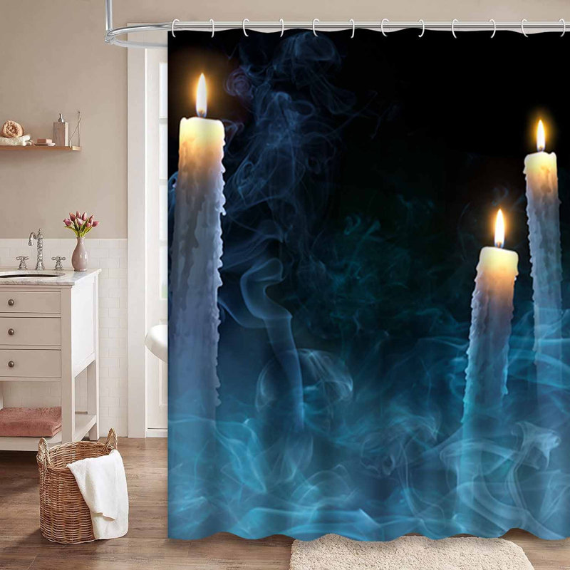 Mystical Candles Party Black Shower Curtain with 12 Hooks, 72" L x 78" W