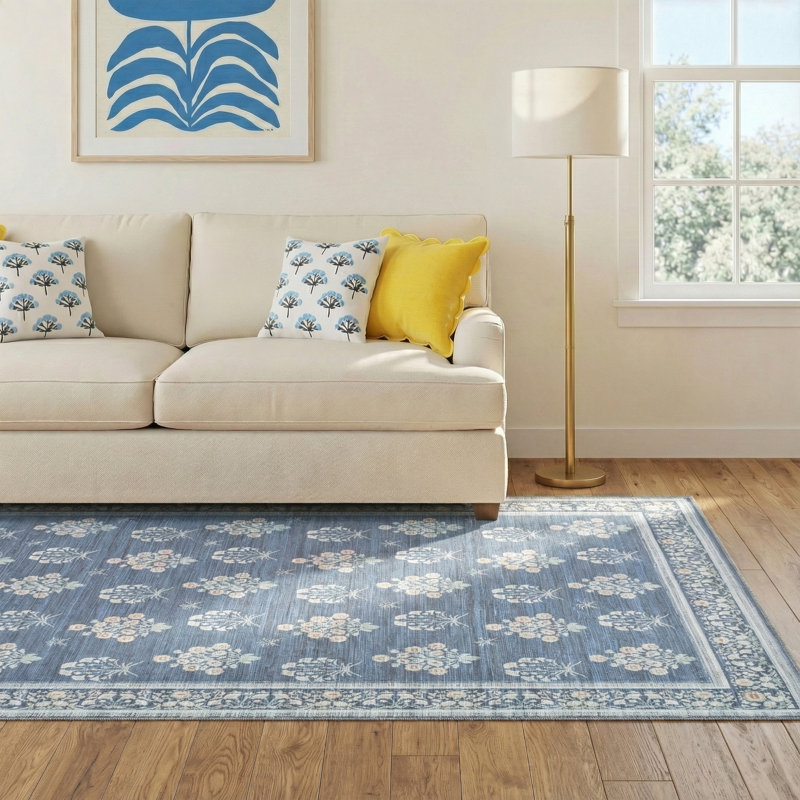 Myla Machine Washable Floral Area Rug, Rectangle 5'3" x 7'3"