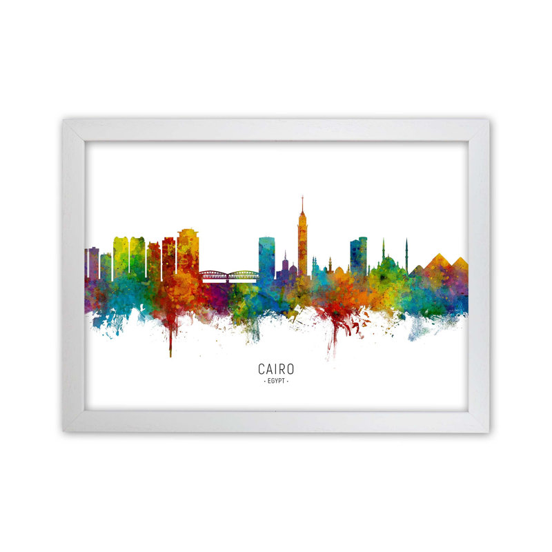 Cairo Egypt Skyline by Michael Tompsett - Print, 46cm H x 63cm W x 3cm D, White Framed