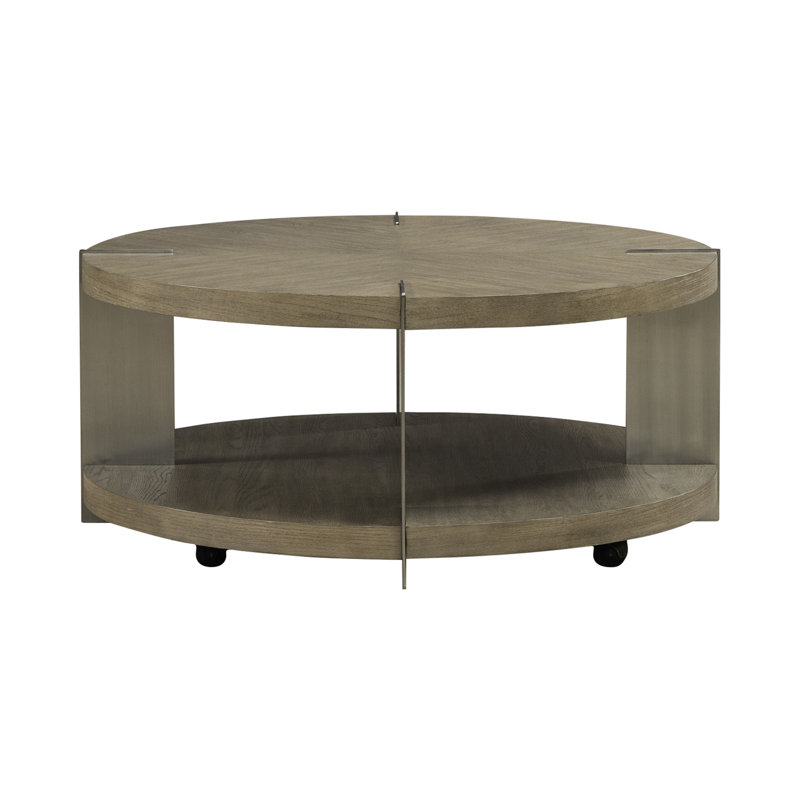 Euzelia Round Cocktail Table w/ Metal Legs & Casters