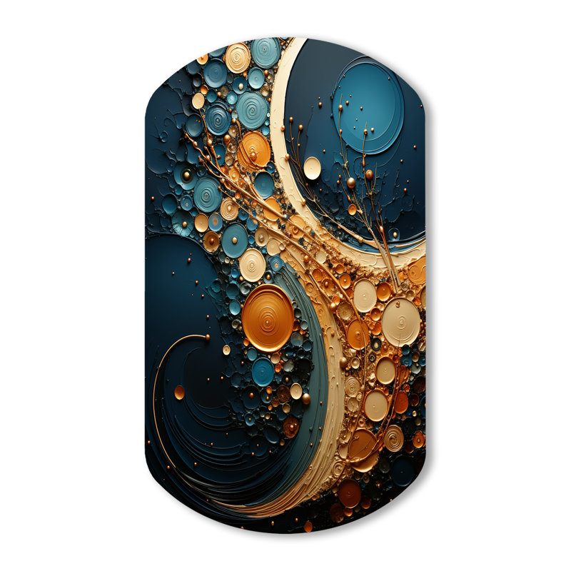 Gold Teal Abstract Spirals II - Abstract Spirals, décoration murale asymétrique en métal, cylindre doré