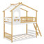 Lit superposé simple au-dessus de simple avec toit, fenêtre et échelle, lit superposé en bois pour enfants
