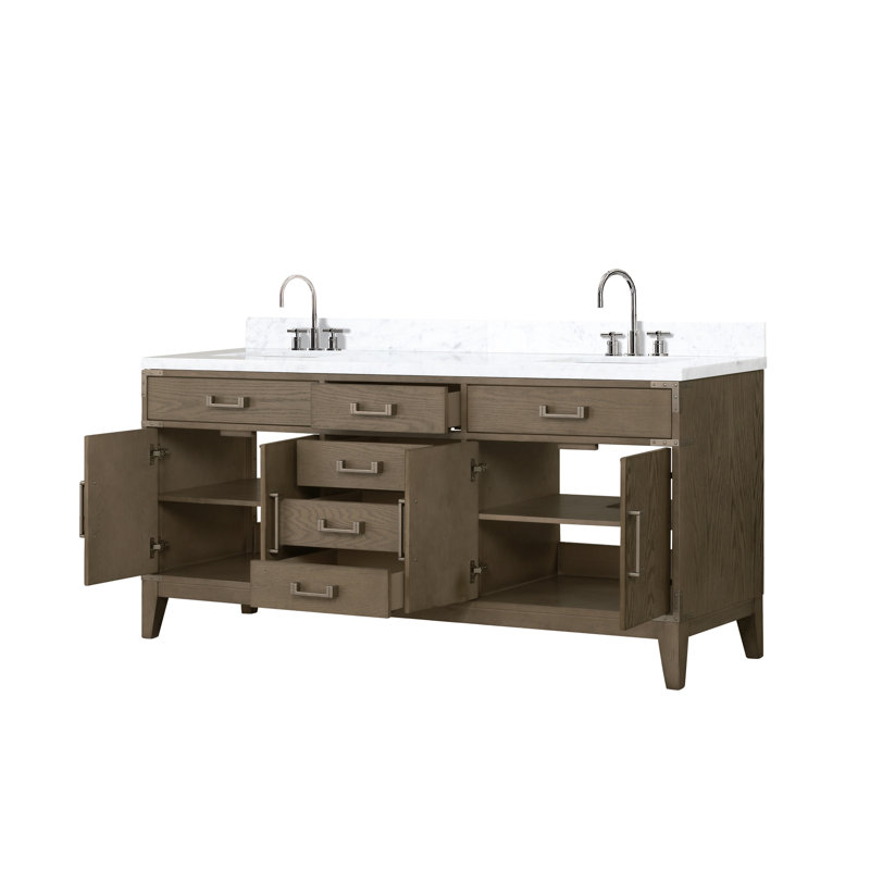 Double Bathroom Vanity with Top, White Oak/Silver, Gray