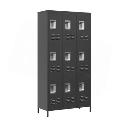 9 Door 72"H Metal Lockers With Lock For Employees,School,Office,Gym,Bedroom,Storage Locker Cabinet,Gray,Assembly Required,Black