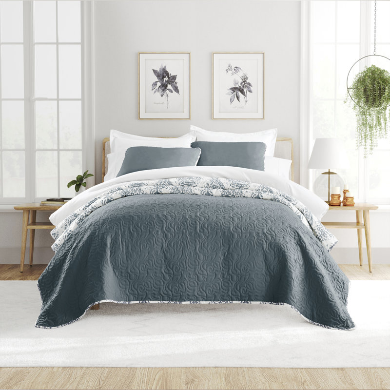 Ensemble de courtepointe réversible en microfibre Becky Cameron, Bleu crépuscule