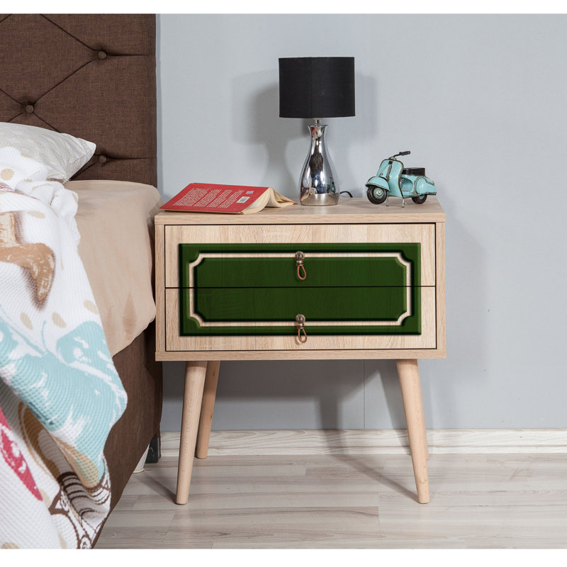 Modern Nightstand with 2 Drawers, Sonoma Oak Finish, 23.6 x 24.0 x 15.7 inches | 100% Melamine Coated Particle Board, 0.71 inches Thick | Hornbeam Legs, Metal & Rope Handles, UV Coating | Stylish Scandinavian Design