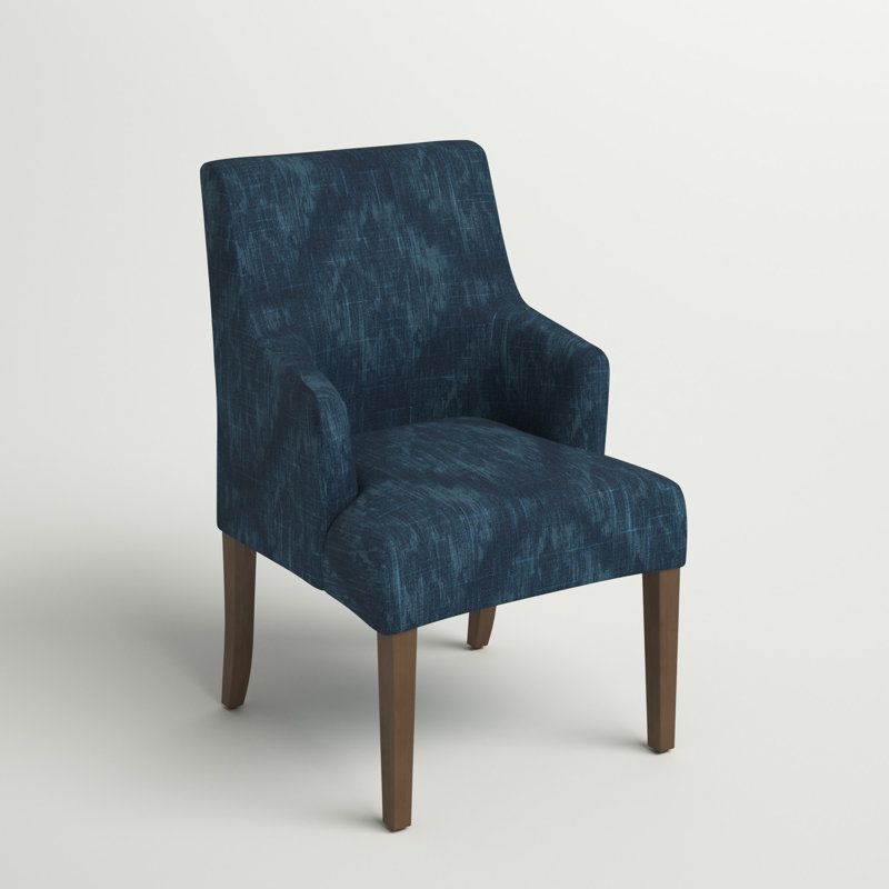 19'' H Cotton Upholstered Armchair, Patterned Indigo
