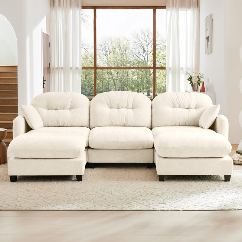 Modular Chenille  Sectional Sofa, Beige,  36.6" H x 107" W x 59.5" D