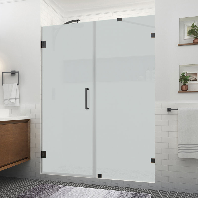 Nautis XL 64.25" W x 80" H Hinged Frameless Shower Door with Ultra-Bright Frosted Glass, Oil Rubbed Bronze
