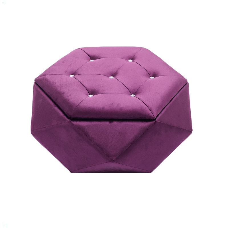 Élégant repose-pieds capitonné avec rangement en velours de diamant Polygon, repose-pieds multifonctionnel et siège pour la maison, rangement confortable et pratique pour le salon et la chambre à coucher