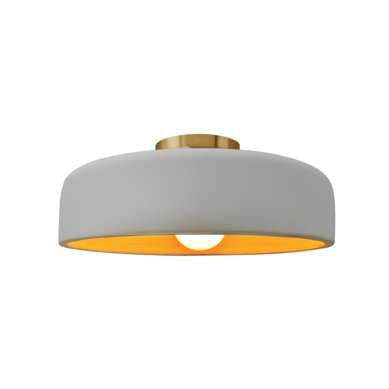 Plafonnier semi-encastré Radiance, Blanc mat / or champagne, Laiton brossé, H 6 po x l 13 po x P 13 po
