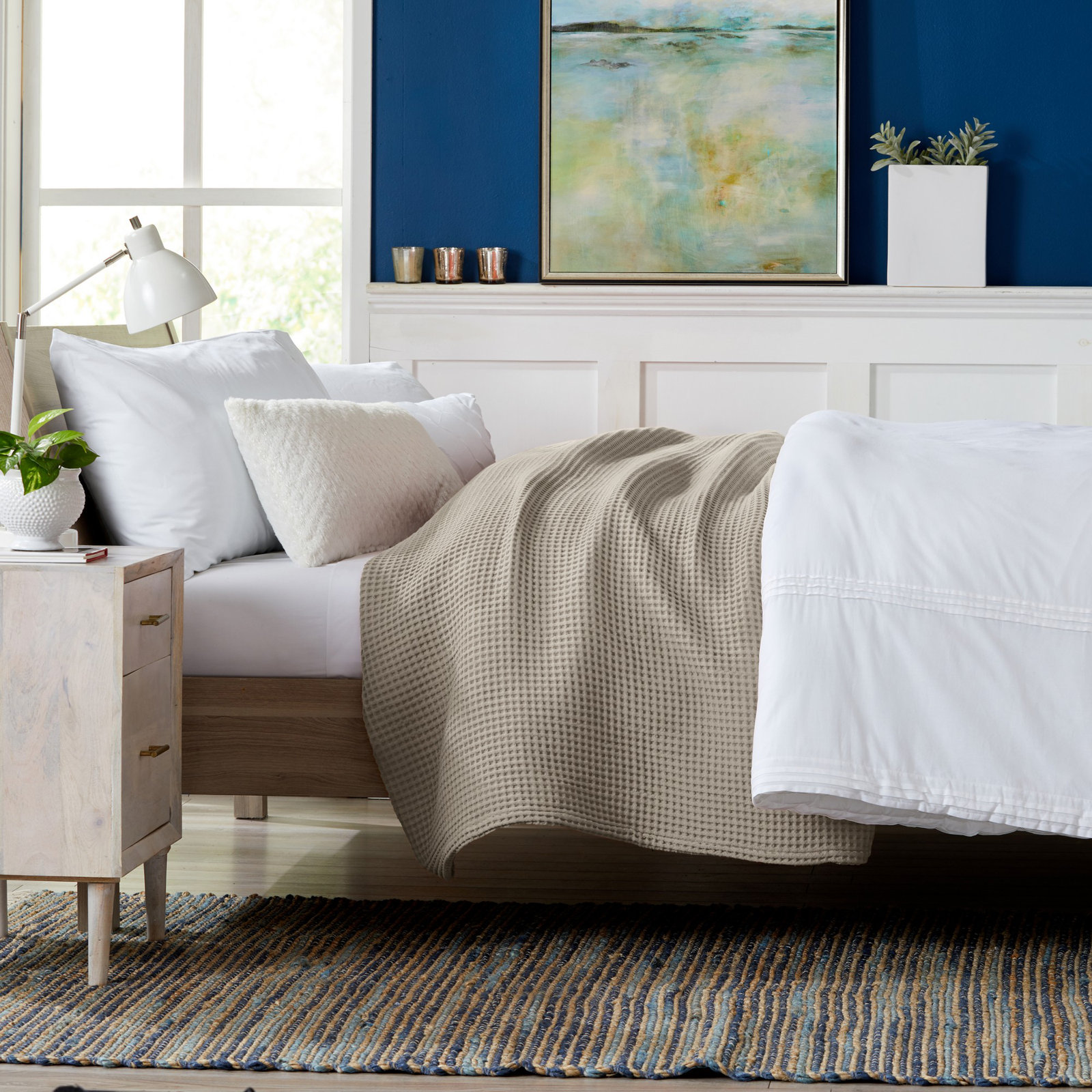 Vila Cotton Waffle Throw Blanket, King, Linen